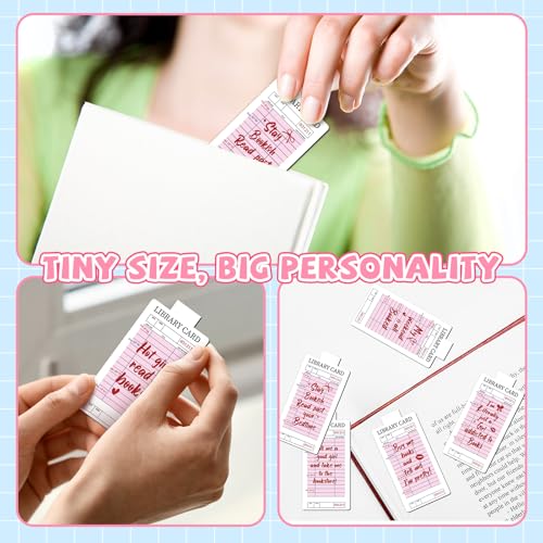 10 Pieces Pink Library Card Magnetic Bookmarks Magnetic Book Marks for Reading Magnet Bookmark Clips for Women Book Lovers Girls Students Reading Accessories Bookish Gift Birthday Gifts