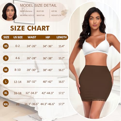 Slip Skirt for Under Dress Lace Half Slips - color: Coffee, size: X-Small