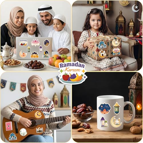 Xzentira 150PCS Ramadan Eid Stickers Islamic Mubarak Vinyl Crafts Decals for Ramadan Decorations Eid Gifts Adult Gift Packaging Laptop Bottle Scrapbook - style: Ramadan