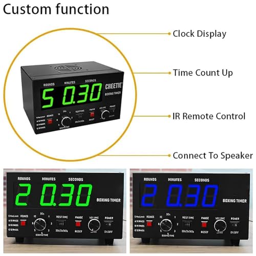 Classic Boxing Interval Timer, Professional Gym Timer with LED Display, Selectable Training Time and Cycle Repetitions, for Muay Thai/MMA/Kickboxing