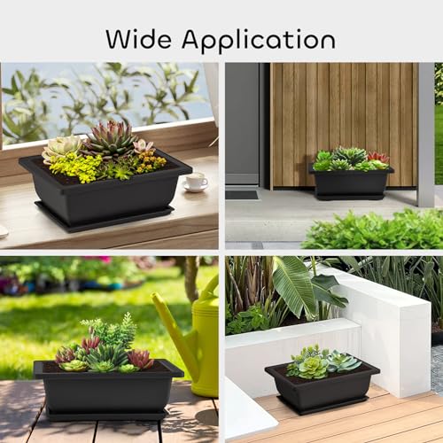 GROWNEER Bonsai Pots with Drainage Humidity Trays & 1 Repotting Mat, 3 Pcs 6.5 Inch Durable Small Bonsai Tree Training Pot Built in Mesh, Rectangle Planter Kit for Succulent Starter Indoor Outdoor - size: 3pcs/6.5x4.8in