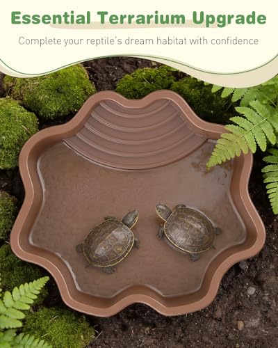 Pawfly Reptile Bathing Pool with Ramp, Reptile Food Dish Feeding Dish, Tortoise Water Dish Water Bowl with Steps, Turtle Bathing Pool Bath Tub Soaking Dish for Gecko Snake Bearded Dragon Lizard