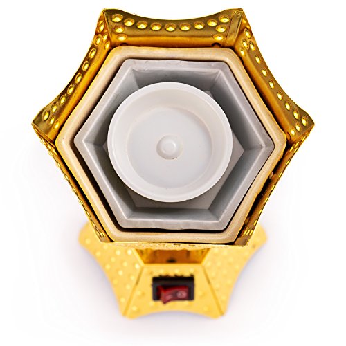 AM Bakhoor Electric Incense Burner - Oud Frankincense Resin Burner 6.5 Inches Tall (Hexagon) (Gold)