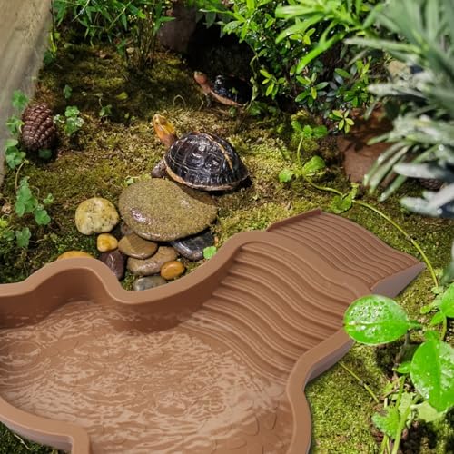 Large Reptile Bathing Pool, Tortoise Food Water Bowls with Ramp, Reptile Feeding Dish Water Bowl Bathing Pool Aquarium Ornament for Gecko, Snake, Turtle, Bearded Dragon, Lizard Bath