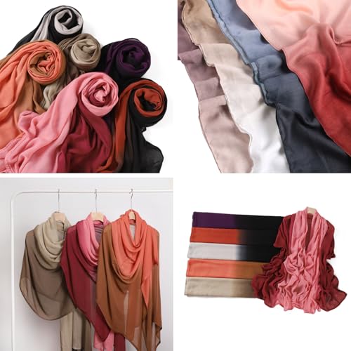 Fashion Gradient Color Hijab Scarf for Women Soft Modal Instant Jersey Hijab Head Wraps Long Shawls - color: Color 2