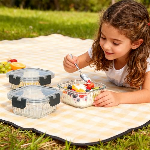 Glass Fluted Ombre grey Leak-Proof 6-Piece Set Food Storage Containers, Food Containers with Lids, Meal Prep Containers. (Square) - size: Square