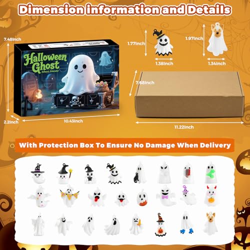 Halloween Advent Calendar 2026,24 Day Halloween Ghost Countdown Calendar with 24 Collectible Gifts for Kids Boys Girls Toddlers Boo Basket Stuffers Party Favors - color: White Ghost