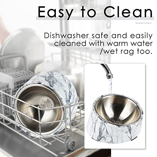 SUPER DESIGN Mess Free 15 Degree Slanted Bowl for Dogs and Cats, Tilted Angle Bulldog Bowl Pet Feeder, Non-Skid & Non-Spill, Easier to Reach Food M/1.5 Cup Marble | 15° Tilted, Anti-Vomit & Neck Relief, Non-Slip Base, Detachable Stainless Steel Liner, Dis