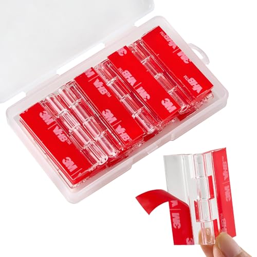 8 Pcs Clear Acrylic Small Hinges 45 x 38 mm Self Adhesive Mini Hinge Swing Clear Door Hinges Tiny Adhesive Hinge for Crafts Cabinet Drawer Jewelry Box DIY Display Plastic Box - size: 45 x 38 mm (1.75 x 1.5 inch)