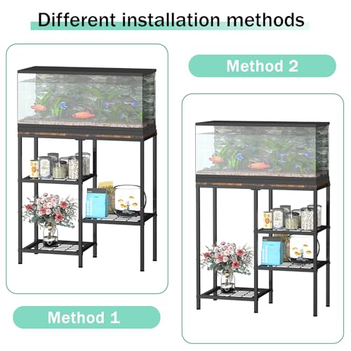 YBING 20 Gallon Fish Tank Stand with Shelf Aquarium Stand Reptile Tank Stand with 3-Tier Small Mesh Shelves 29" L x12 W x 30" H Brown