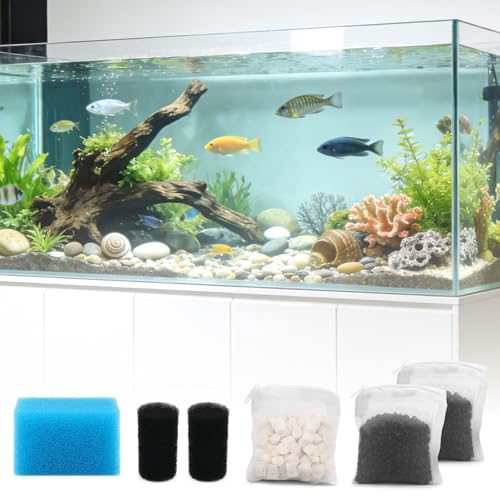 Big Peng AC20 Aquarium Filter Media Maintenance Kit Compatible with Fluval | Includes 1 Blue Foam, 2 Activated Carbon, 1 BioMax Pellets, 2 Intake Strainer Sponge