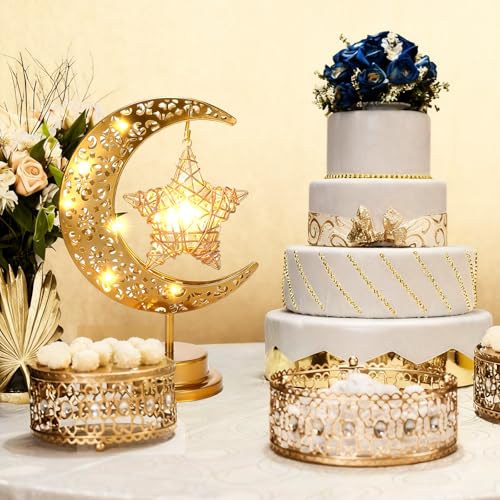 Glooglitter 2 Pcs Moon Crescent Ramadan Table Lamp Decorations Battery Operated Ramadan Lights Eid Mubarak Moon Decorations Gold Crescent Lamp Nightlights Eid Gifts for Home, Bedroom, Living Room