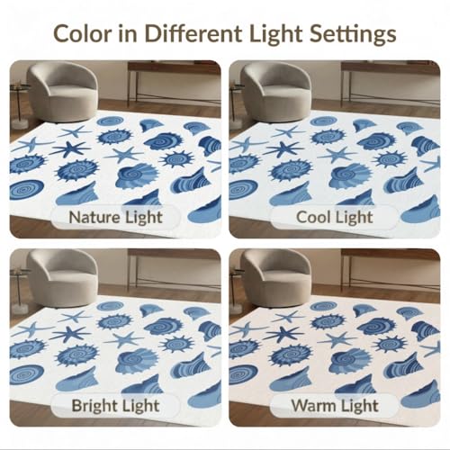 6'x9' Washable Graphic Seashell Area Rug, Blue Non-Shedding Pet Friendly Room Rug Foldable Easy Care Carpet for Queen Size Bedroom, Under Bed, Master Suite | Ref:1952585 - color: Blue/Pattern 50, size: 6' x 9' (Rectangular)