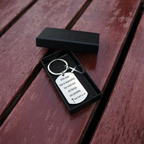 GiftYou Inspirational Scripture Metal Key Chains with Cross Pendant - Bible Verse Keychain Religious Gift for Christian - color: Matthew 19:26