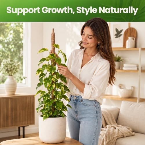 K-Brands 48'' Bendable Moss Pole Monstera Plant Support - Coconut Palm Fiber - Brown - Rectangular - Climbing Plant Support Structure - size: 1-Pack (48 in)