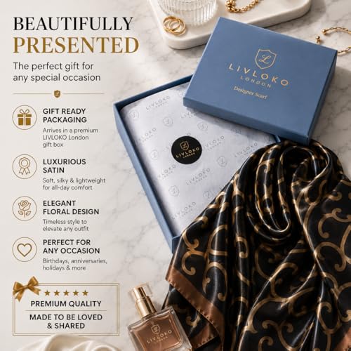 LONDON Women’s Satin Silky Scarf Gift Box Large Lightweight Silky Smooth Shawl Wrap for Hair, Head, Neck or Hijab - color: Celtic - Box