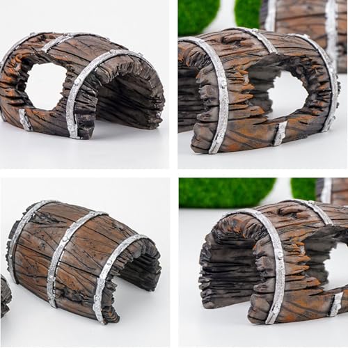 Fishes Tanks Accessory Realistic Aged Barrels Decoration with Moss Texture Suitable for Pet and Reptiles Pet Fishes Tanks Decoration