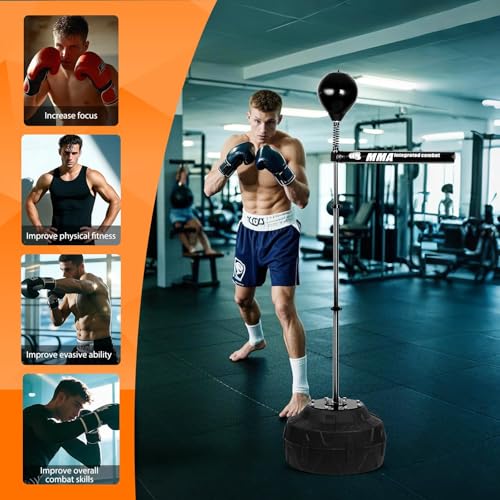 Spinning Bar Boxing 360°Speed Trainer Free Standing Bold Spring Punching Bag Enhance Reflexes Boxing Skills Adjustable Height Ideal for Adults and Youth(Black)