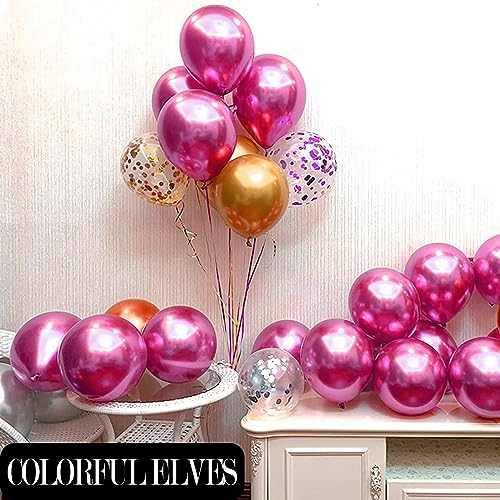 12 Inch 100 Pcs Metallic Chrome Hot Pink Balloons Shiny Thicken Latex Balloon Party Decoration (Hot Pink) - color: Hot Pink
