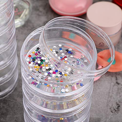 Hipiwe 2 Packs 5-Slot Clear Plastic Storage Jars Jewelry Beads Organizer | Round Art Craft Accessory Organizer Box Small Beads Sewing Pills Container Holder for Storage Small Items, Hardware - size: 2Packs 2.68"D x 5.31"H