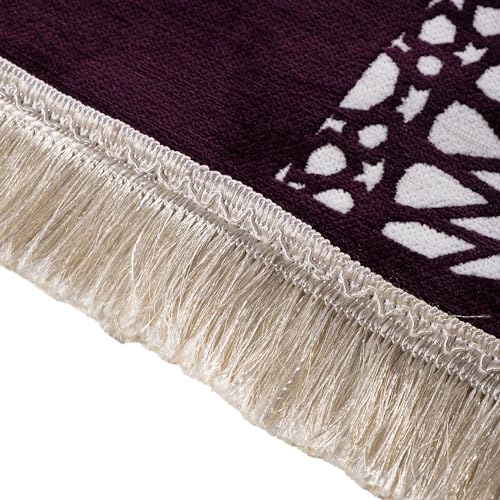 Modefa Turkish Islamic Prayer Mat - Chenille with Foam and Carrying Bag - Intricate Praying Rug Ramadan Eid Gift - Traditional Muslim Janamaz Seccade for Men Women - Mustaqim (Purple) - color: Purple