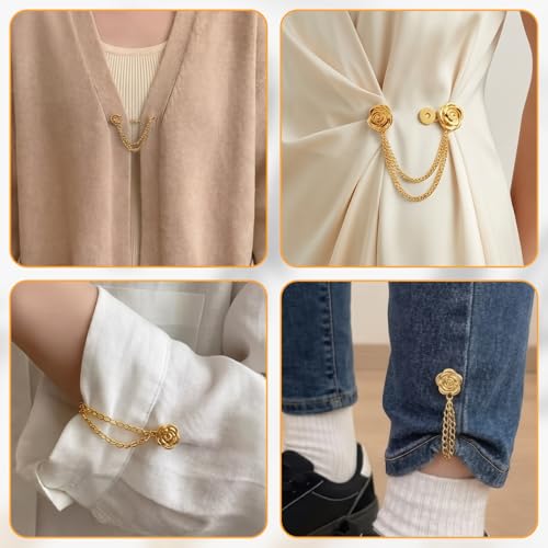 Magnetic Clothing Clips - 6 PCS Multi-Function Magnetic Hijab & Shirt Clips with Chain, Shirt Ties Clip Magnets Pinless Buttons for Women Clothes Sleeves Pants Hijabs Hats Scarfs