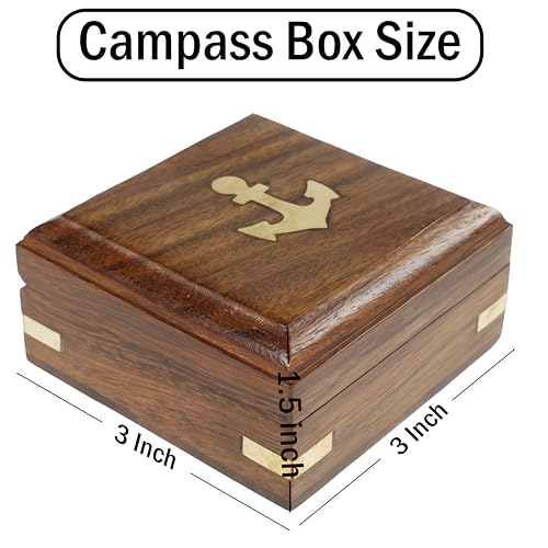 Compass with Stamped Wooden Case - style: Style 3
