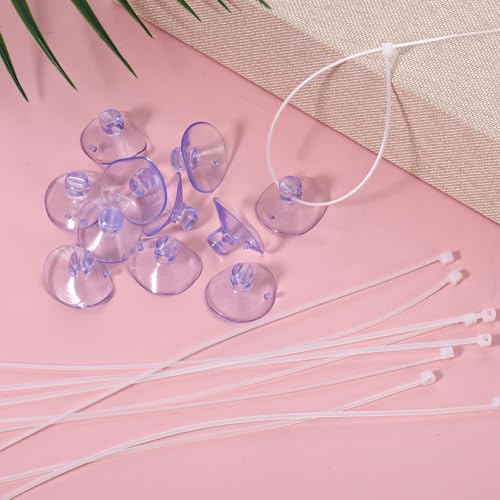 10 Pcs 25mm Aquarium Suction Cups & 20 Pcs Adjustable Zip Ties, Small Suction Cups for Fish Tank Plant Holder Air Tubes Moss Shrimp Nests Reptile Hammocks
