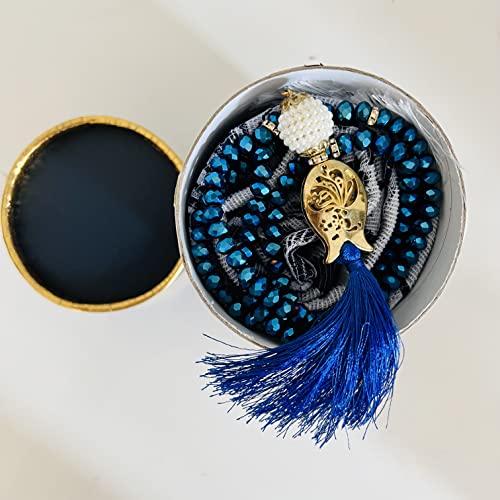 Muslim Prayer Rug, Bag and Prayer Beads I Perfect Islamic Gift I Mawlid Gift I Prayer Rug Travel I Muslim for Men&Women I Soft Islamic Prayer Mat | Luxury Islamic Gifts (Blue, 4 Sets)