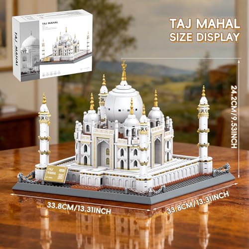 Taj Mahal Building Block Set 1113 Pieces Large World Wonder Architecture Model India Landmark Souvenir with Golden Finials & Nameplate Gift for Adults Teens - color: Taj Mahal