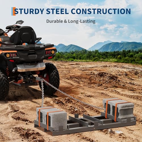 8 FT Drag Harrow Driveway Grader with 6 FT Chain, Heavy Duty Driveway Drag, Tow Behind Lawn Rake for ATV, UTV, Tractor, Mower, Lawn Leveling Tool Gravel, Sand, Soil, Hay, Grey - size: 8FT