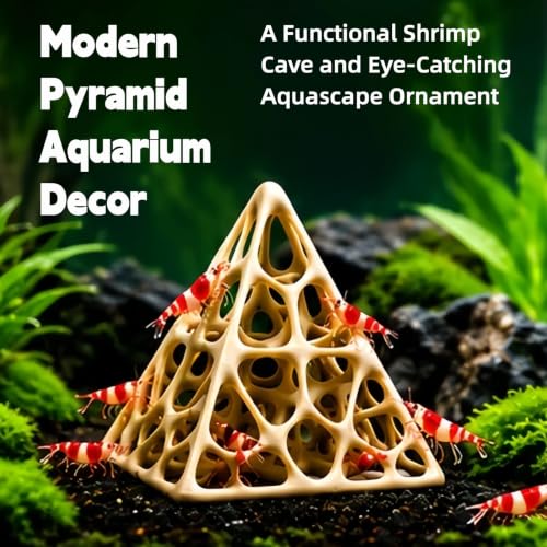 Shrimp Cave Hideout, Betta Shelter for Nano Aquarium Small Fish Tank Decor | 3D Printed Pyramid Multi-hole Breeding Landscape, Freshwater-Safe Natural Aquarium Ornament for Cherry & Neocaridina Shrimp