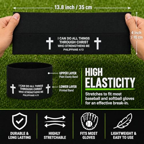 4pcs Softball Glove Wrap with Bible Verse, Speeds Up Break in Process Baseball & Softball Elastic Glove Wrap Strap Band Accessory for Quickly Keep Pocket Formed and Players