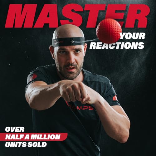 Champs MMA Boxing Reflex Ball Bundle with Punch Counter App | 4-Ball Set + Advanced Reflex Ball | Improve Speed, Agility & Hand-Eye Coordination | Adjustable Headband & Spare Strings | Boxing & MMA
