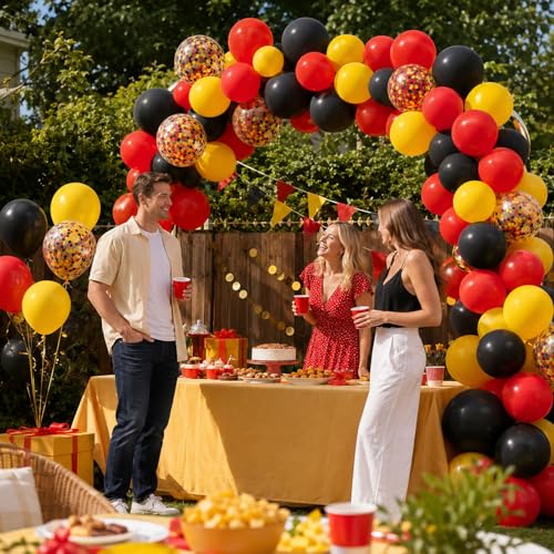 Red Yellow Black Balloons 12 Inch Red Black Yellow Latex Balloons - color: Red Yellow, size: 30PC
