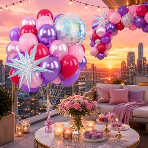 K-Pop Music Balloons, Pink Purple Balloon Iridescent Disco Foil Balloons - color: Purple and Pink, size: 30PC