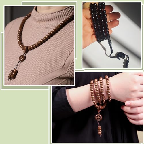 PH PandaHall 4pcs Prayer Beads Bracelet Muslim Tasbih 99 Beads Acrylic Islam Prayer Tasbih 8mm Rosary Muslim Misbaha Tasbeeh Bracelet with Moon Star Pendants for Men Women, 4 Colors