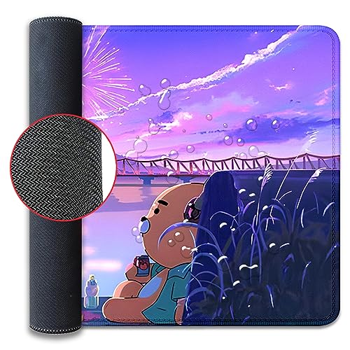 Cartoon Bear Large Desk Mat, Fireworks Theme - Gaming Mouse Pad for Computer, Office, Home (27.5x11.8 in) - color: Fireworks and Bears