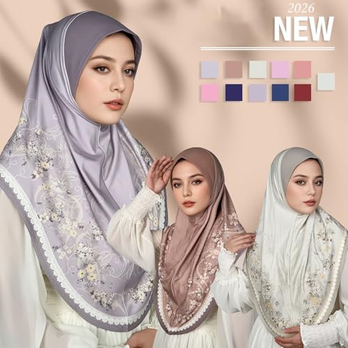Ready To Wear Instant Hijab 여아용 무슬림 슬립온 키마르 꽃무늬 히잡 스카프 여성용 히잡 이슬람 아바야 터번 - color: 라벤더 8#