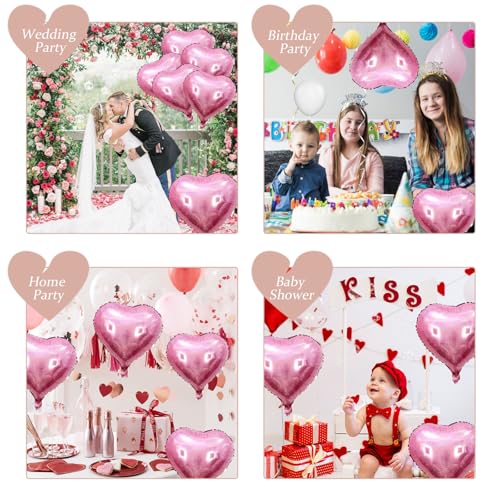 Laser Pink Heart Balloons, 10PCS Glitter Foil for Girls Birthday Valentine - color: Laser Pink