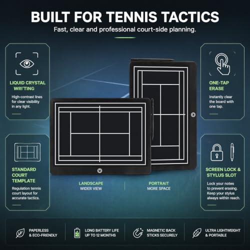 Magnetic Electronic Tennis Coaching Board, 16 Inch, Portable Erasable Tactical Drawing Tablet, Black, Plastic, for Training, Teaching, and Competition