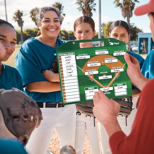 WISYOK Double-Sided Magnetic Baseball Lineup Board for Dugout, Includes 40 Lineup Cards, Dry Erase Clipboard for Scoring, Coach’s Baseball Board - style: Baseball Large
