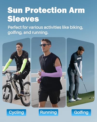 Arm Sleeves for Men Women UV Sun Protection Compression Arm Warmer Tattoo Cover Up, Sports Golf Cooling Sleeves - color: 3 Pairs: Purple, Black, Beige