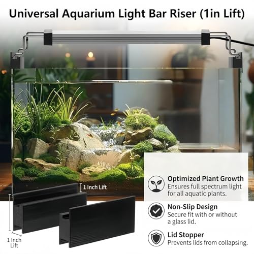 1" Aquarium Light Riser Compatible with Aqueon Tanks, Universal LED Light Bar Mount for Rimmed Aquariums, Optimizes Plant Growth & Prevents Lid Over-Opening, Fits Glass Lids, 2-Pack