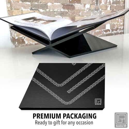 Large Black Acrylic Book Stand, 12.5" x 9.5" x 5.5”, Acrylic Book Holder, Open Bookstand for Display and Reading Cookbooks, Art Books, Bibles, Magazines - Home and Office - color: Black, size: Large