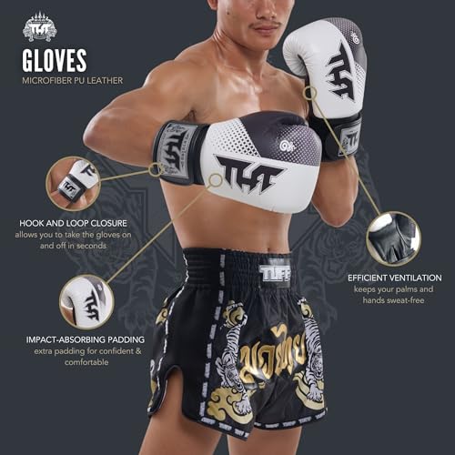 Tuff Sport Muay Thai Gloves, Boxing Gloves for Men Women, Training & Sparring MMA Kickboxing Workout Ventilated Palm (Aiyara, 12 OZ)