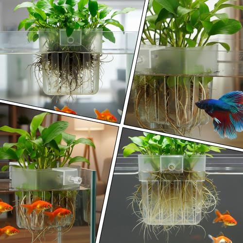 2 PCS Clear Aquarium Plant Holder Top Hanging Fish Tank Plant Pot Aquarium Cultivation Aquascape Planter Cups with Hooks Screws for Water Landscape Feature Decorations, Fits up to 0.8in Edges