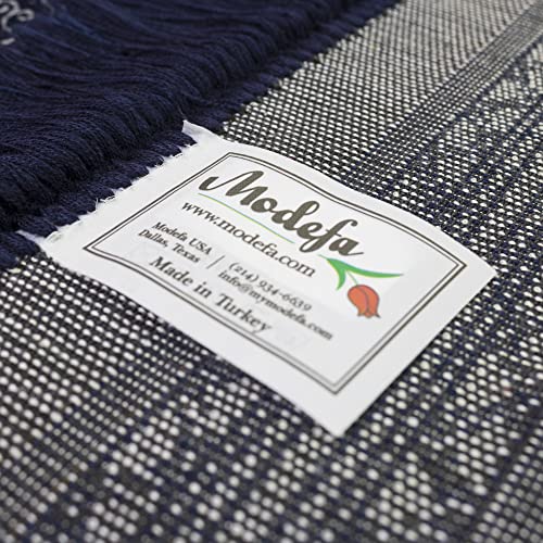 Modefa Turkish Islamic Prayer Rug - Soft Velvet Janamaz Praying Carpet - Comfortable Muslim Praying Mat for Men & Women - Ramadan or Eid Gift - with Kufi Prayer Cap - Elegant Swirl (Dark Blue) - color: Dark Blue