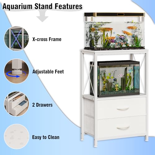 10 Gallon Aquarium Stand with 2 Drawers, White | 10 Gallon Fish Tank Stand; 2-Tier Storage Shelf; Heavy-Duty Metal Frame; Reptile & Turtle Tank Stand; White Finish - color: White