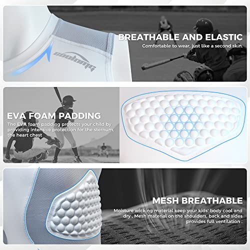 COOLOMG Youth Chest Protector Baseball Softball Football Lacrosse | Padded Compression Shirt Sleeveless Rib Heart Sternum Guard - color: Pure White, size: Large